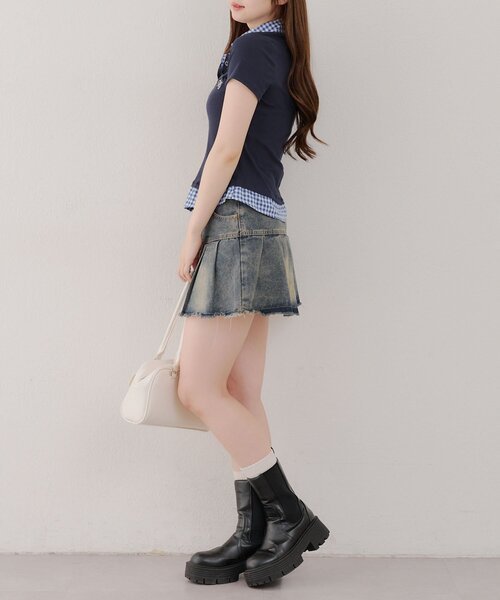 Another Branch olive des olive(アナザーブランチオリーブデオリーブ)の「チェックSHドッキングT(Tシャツ/カットソー・レディース・ネイビー/グレー・FREE)」の20枚目の写真
