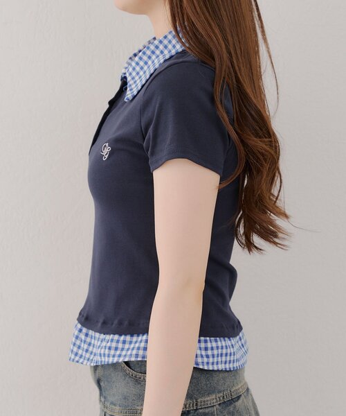 Another Branch olive des olive(アナザーブランチオリーブデオリーブ)の「チェックSHドッキングT(Tシャツ/カットソー・レディース・ネイビー/グレー・FREE)」の18枚目の写真