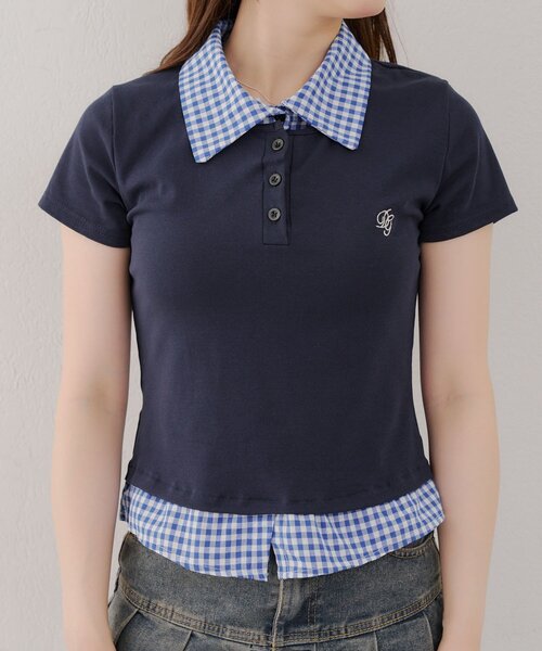 Another Branch olive des olive(アナザーブランチオリーブデオリーブ)の「チェックSHドッキングT(Tシャツ/カットソー・レディース・ネイビー/グレー・FREE)」の17枚目の写真