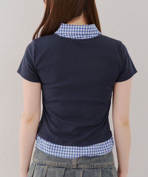 Another Branch olive des olive(アナザーブランチオリーブデオリーブ)の「チェックSHドッキングT(Tシャツ/カットソー・レディース・ネイビー/グレー・FREE)」の16枚目の写真