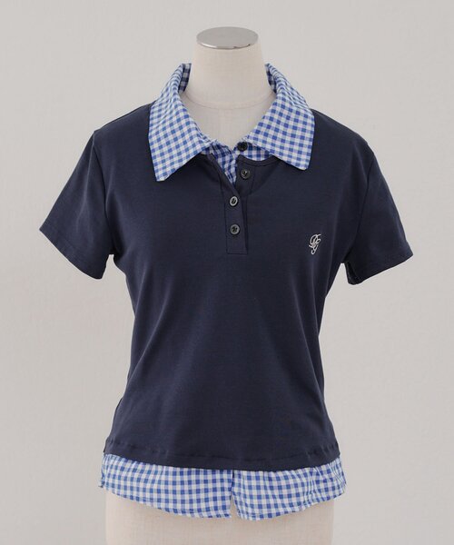 Another Branch olive des olive(アナザーブランチオリーブデオリーブ)の「チェックSHドッキングT(Tシャツ/カットソー・レディース・ネイビー/グレー・FREE)」の3枚目の写真