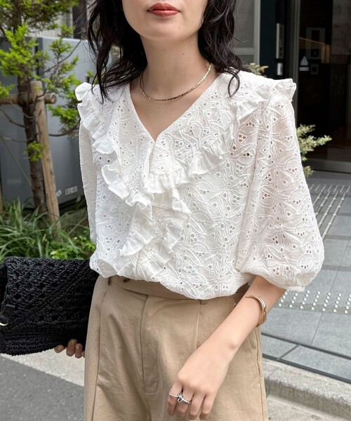 8/21限定価格✨️45R✨️半袖レースフリルブラウス　M 8/21限定価格✨️45R✨️半袖レースフリルブラウス M 8/21限定価格