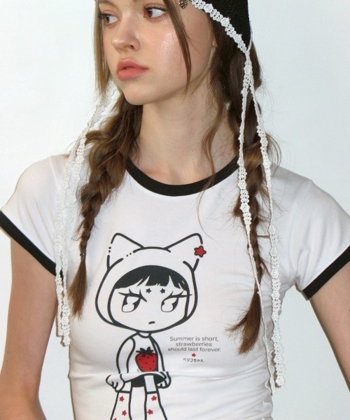 CRANK(クランク)の「【CRANK】RINGER TOP / 【クランク】リンガーTシャツ(Tシャツ/カットソー・レディース・ホワイト×ピンク/ホワイト×ブラック・ONE SIZE)」の13枚目の写真