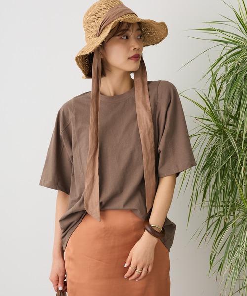 CRAFT STANDARD BOUTIQUE（クラフトスタンダードブティック）の「カットクレープワイドキリカエTee（Tシャツ/カットソー・レディース・ブラウン/パープル/イエロー/オレンジ/ブラック/ホワイト・FREE）」の3枚目の写真