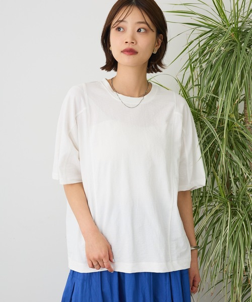 CRAFT STANDARD BOUTIQUE（クラフトスタンダードブティック）の「カットクレープワイドキリカエTee（Tシャツ/カットソー・レディース・ブラウン/パープル/イエロー/オレンジ/ブラック/ホワイト・FREE）」の2枚目の写真