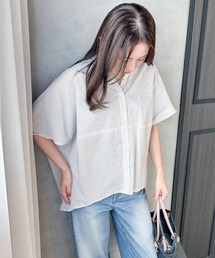 【WEB限定】キュプラストライプバンドカラーブラウス ≪手洗いOK≫