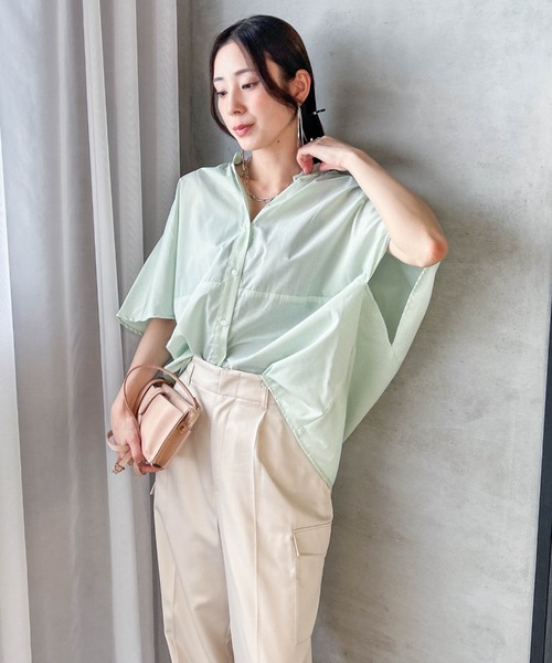 LAUTREAMONT(ロートレアモン)の「【WEB限定】キュプラストライプバンドカラーブラウス ≪手洗いOK≫(シャツ/ブラウス・レディース・ブルー系その他/グリーン系その他/アイボリー・9号)」の12枚目の写真