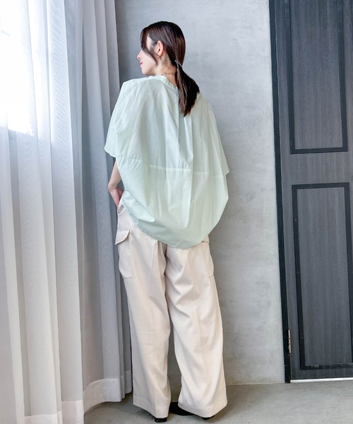 LAUTREAMONT(ロートレアモン)の「【WEB限定】キュプラストライプバンドカラーブラウス ≪手洗いOK≫(シャツ/ブラウス・レディース・ブルー系その他/グリーン系その他/アイボリー・9号)」の10枚目の写真