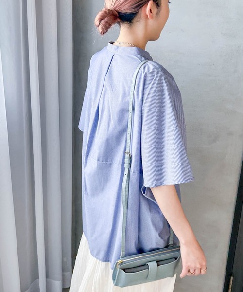 LAUTREAMONT(ロートレアモン)の「【WEB限定】キュプラストライプバンドカラーブラウス ≪手洗いOK≫(シャツ/ブラウス・レディース・ブルー系その他/グリーン系その他/アイボリー・9号)」の7枚目の写真