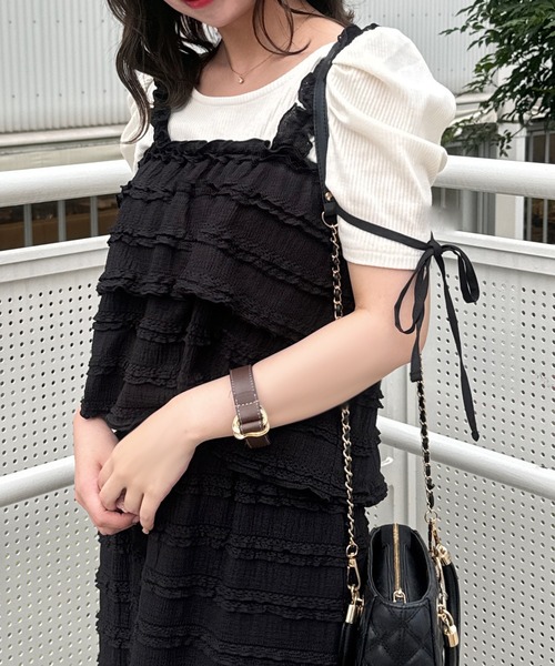 apres jour(アプレジュール)の「【SET着用可能】レイヤードキャミセット(Tシャツ/カットソー・レディース・オフホワイト/ブラック・X-LARGE/フリー)」の2枚目の写真