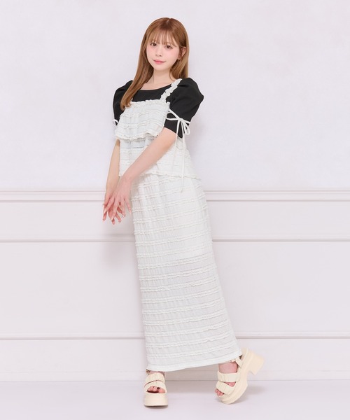 apres jour(アプレジュール)の「【SET着用可能】レイヤードキャミセット(Tシャツ/カットソー・レディース・オフホワイト/ブラック・X-LARGE/フリー)」の6枚目の写真