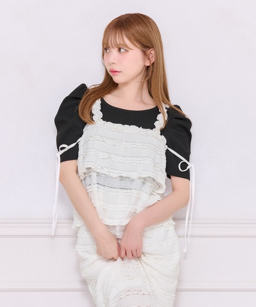 apres jour(アプレジュール)の「【SET着用可能】レイヤードキャミセット(Tシャツ/カットソー・レディース・オフホワイト/ブラック・X-LARGE/フリー)」の4枚目の写真