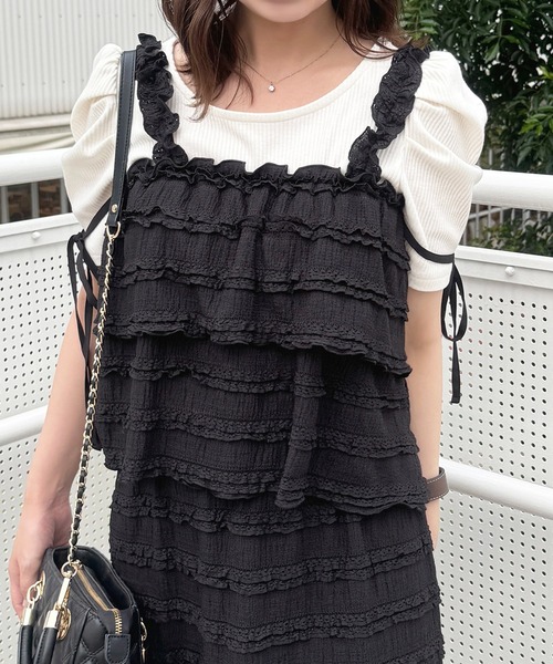 apres jour(アプレジュール)の「【SET着用可能】レイヤードキャミセット(Tシャツ/カットソー・レディース・オフホワイト/ブラック・X-LARGE/フリー)」の14枚目の写真