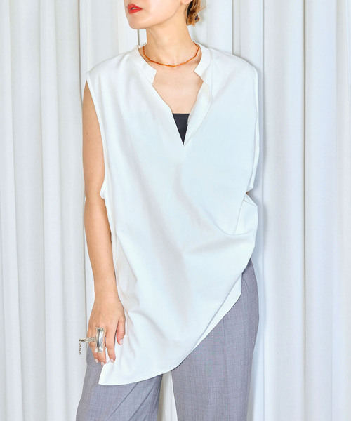 CITYSHOP（シティーショップ）の「《追加2》KEY NECK N-SL Tシャツ（Tシャツ/カットソー・レディース・ホワイト/ブラック・FREE）」の2枚目の写真