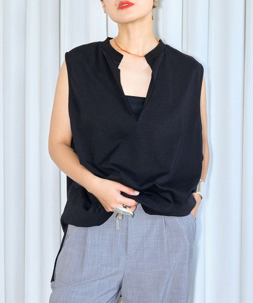 CITYSHOP（シティーショップ）の「《追加2》KEY NECK N-SL Tシャツ（Tシャツ/カットソー・レディース・ホワイト/ブラック・FREE）」の4枚目の写真