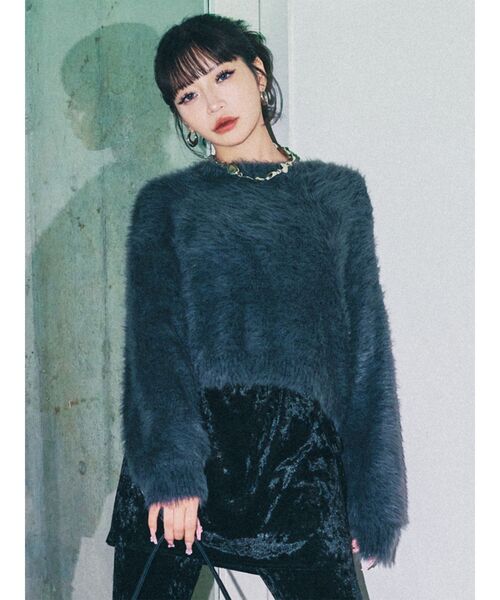 MURUA（ムルーア）の「バイカラーMIXシャギーニット（ニット/セーター・レディース・グレー/ブルー/アイボリー/オレンジ/ネイビー・FREE）」の3枚目の写真