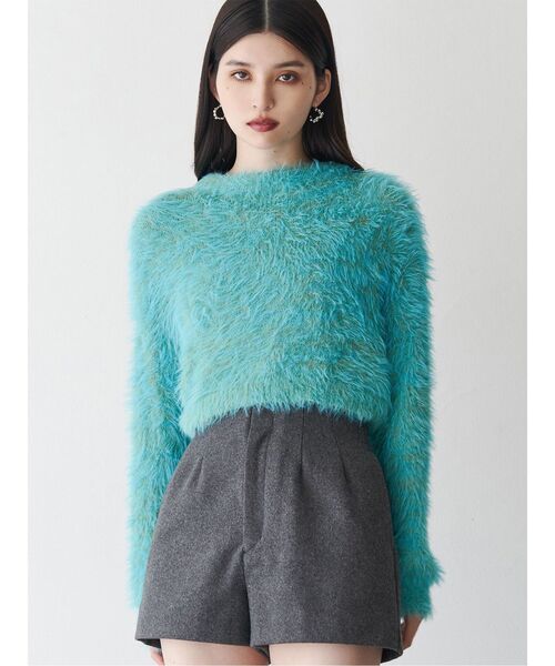 MURUA（ムルーア）の「バイカラーMIXシャギーニット（ニット/セーター・レディース・グレー/ブルー/アイボリー/オレンジ/ネイビー・FREE）」の4枚目の写真