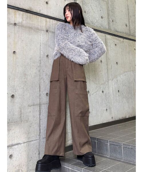 MURUA（ムルーア）の「バイカラーMIXシャギーニット（ニット/セーター・レディース・グレー/ブルー/アイボリー/オレンジ/ネイビー・FREE）」の6枚目の写真