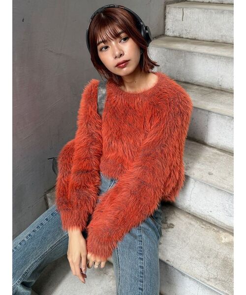 MURUA（ムルーア）の「バイカラーMIXシャギーニット（ニット/セーター・レディース・グレー/ブルー/アイボリー/オレンジ/ネイビー・FREE）」の8枚目の写真