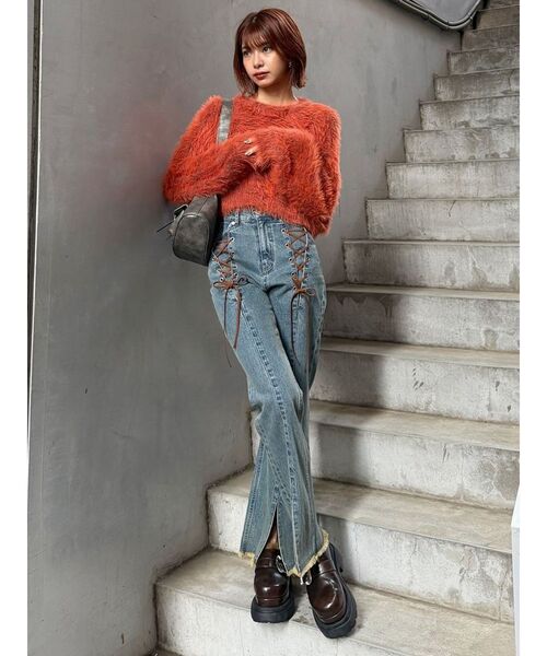 MURUA（ムルーア）の「バイカラーMIXシャギーニット（ニット/セーター・レディース・グレー/ブルー/アイボリー/オレンジ/ネイビー・FREE）」の10枚目の写真