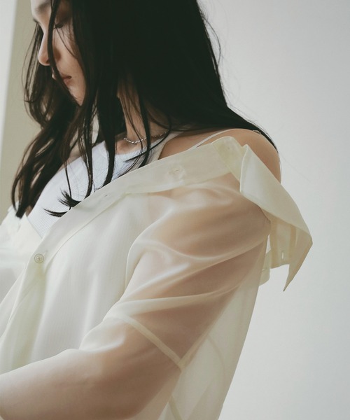 EIMY ISTOIRE（エイミーイストワール）の「シアー2WAYシャツ（シャツ/ブラウス・レディース・アイボリー/サックスブルー/ピンク・F）」の9枚目の写真