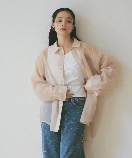 EIMY ISTOIRE（エイミーイストワール）の「シアー2WAYシャツ（シャツ/ブラウス・レディース・アイボリー/サックスブルー/ピンク・F）」の12枚目の写真