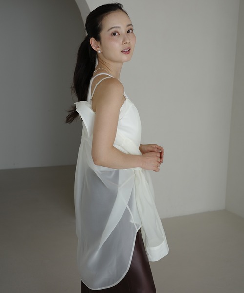 EIMY ISTOIRE（エイミーイストワール）の「シアー2WAYシャツ（シャツ/ブラウス・レディース・アイボリー/サックスブルー/ピンク・F）」の16枚目の写真