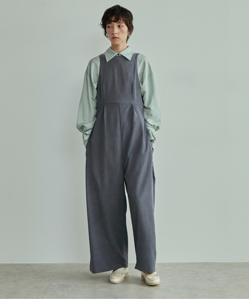 LOSCa（ロスカ）の「サイドポケットコーデュロイオールインワン（サロペット/オーバーオール・レディース・ブルーグレー/ブラウン・M/S）」の8枚目の写真