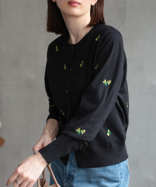 セール】フラワー刺しゅう 長袖カーディガン/花柄/冷房対策