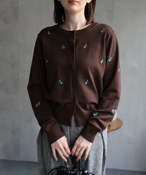 ニット セーター フラワー刺しゅう 長袖カーディガン/花柄/冷房対策 レディース セール】フラワー刺しゅう 長袖カーディガン/花柄/冷房対策