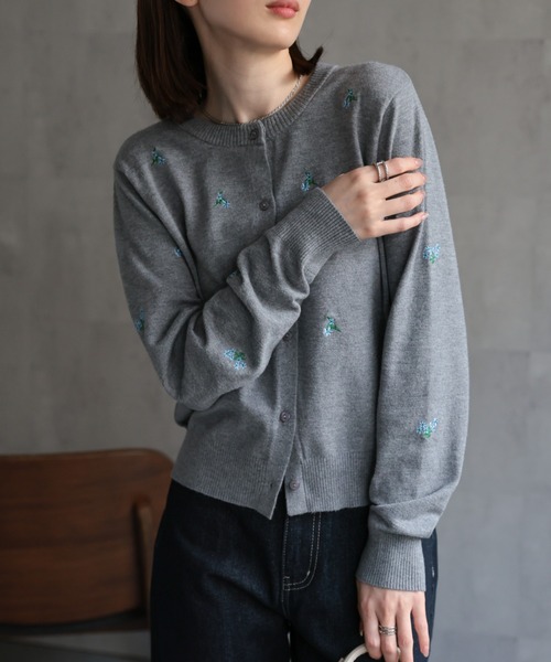 ニット セーター フラワー刺しゅう 長袖カーディガン/花柄/冷房対策 レディース セール】フラワー刺しゅう 長袖カーディガン/花柄/冷房対策