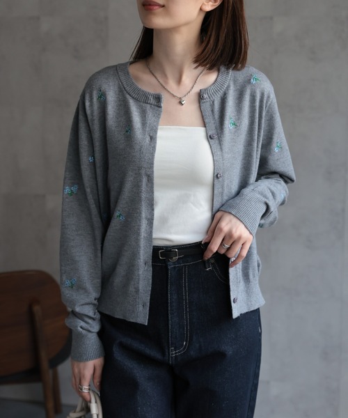 美品✨レオナール カーディガン 花柄トリム 大きいサイズ42 UV冷房対策 羽織 極美品✨レオナールパリ シルク100% カーディガン 花柄 ブルー XL