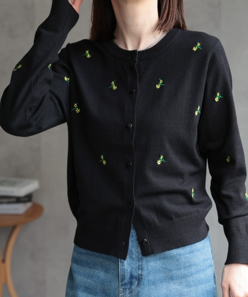 ブラック長袖カーディガン 抗ピル七分袖カーディガン D－1004 026 ブラック S