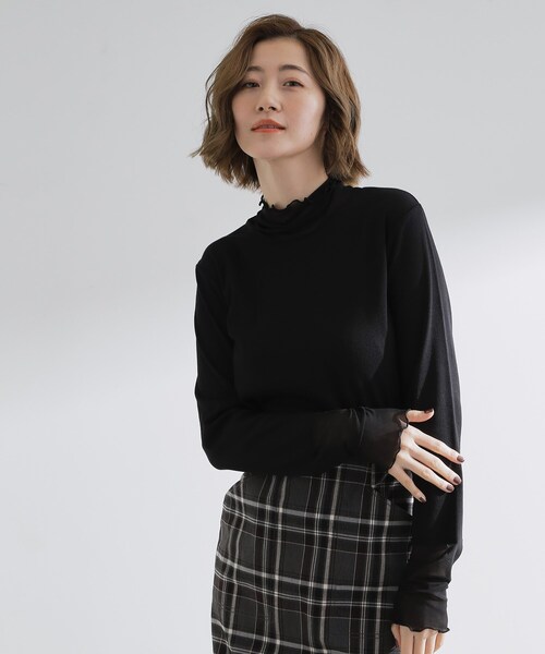 grove（グローブ）の「シアー切替ハイネックプルオーバー（Tシャツ/カットソー・レディース・ブラック/オフホワイト/ライトブルー/ブルーグリーン・02/03/01/04/05）」の3枚目の写真