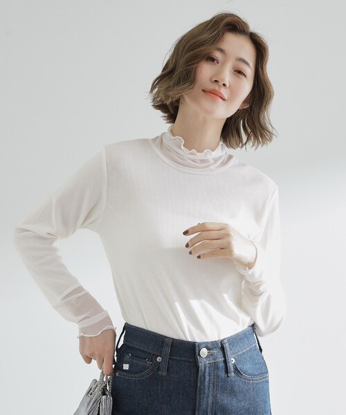 grove（グローブ）の「シアー切替ハイネックプルオーバー（Tシャツ/カットソー・レディース・ブラック/オフホワイト/ライトブルー/ブルーグリーン・02/03/01/04/05）」の5枚目の写真