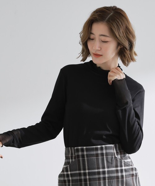 grove（グローブ）の「シアー切替ハイネックプルオーバー（Tシャツ/カットソー・レディース・ブラック/オフホワイト/ライトブルー/ブルーグリーン・02/03/01/04/05）」の9枚目の写真