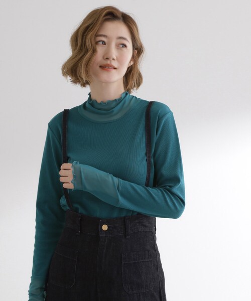 grove（グローブ）の「シアー切替ハイネックプルオーバー（Tシャツ/カットソー・レディース・ブラック/オフホワイト/ライトブルー/ブルーグリーン・02/03/01/04/05）」の13枚目の写真