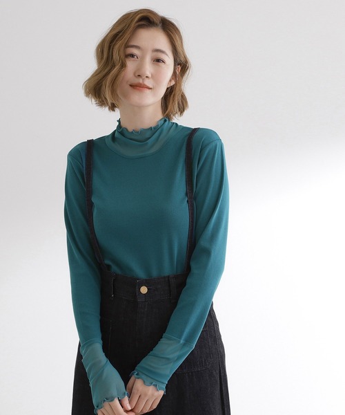 grove（グローブ）の「シアー切替ハイネックプルオーバー（Tシャツ/カットソー・レディース・ブラック/オフホワイト/ライトブルー/ブルーグリーン・02/03/01/04/05）」の4枚目の写真