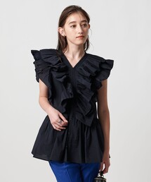 UNITED ARROWS ユナイテッドアローズ 半袖 フリル クルーネック カットソー   1517-299-2494 ブラック  レディース  トップス UNITED ARROWS（ユナイテッドアローズ）の「リッチフリル