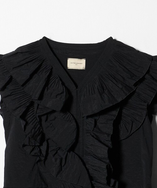 UNITED ARROWS ブラックフリルシャツ セール】 レースプリーツ フリル ブラウス （シャツ・ブラウス