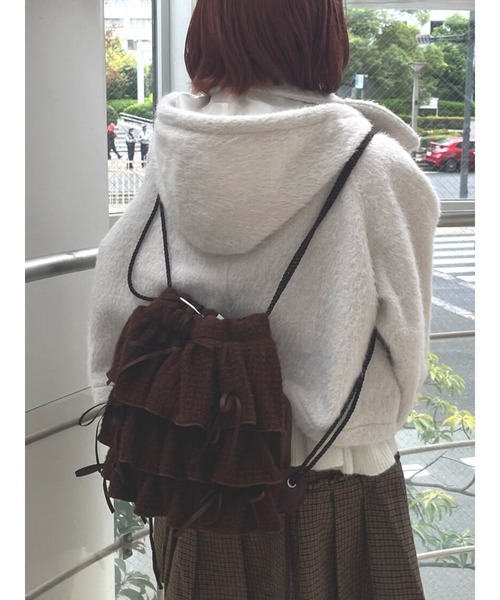 merry jenny（メリージェニー）の「フリルミルフィーユバックパック（バックパック/リュック・レディース・オフホワイト/ブラウン・FREE）」の2枚目の写真