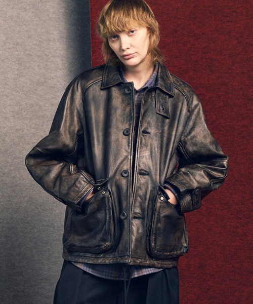 UNISEX》Sheep Leather Front Button Single Blouson/シープ