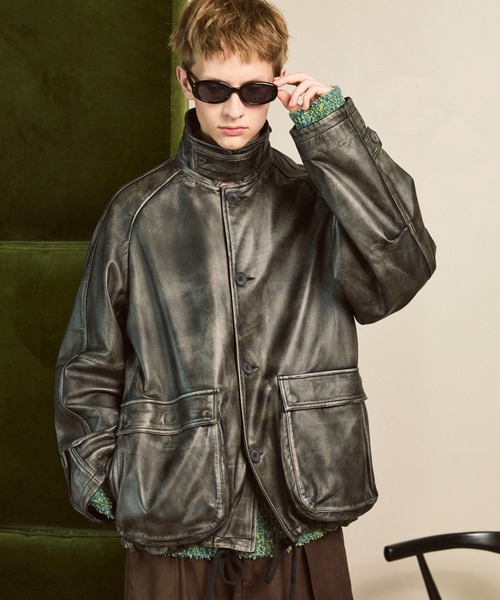 新品未使用　ホーンガーメント　ジップアップ　ブルゾン　36 S UNISEX》Sheep Leather Front Button Single Blouson/シープ