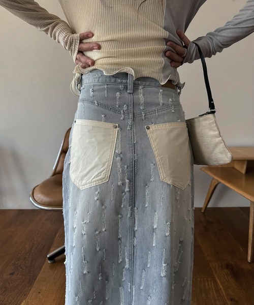 WILLFULLY(ウィルフリー)の「placement design cut denim SK(デニムスカート・レディース・ライトブルー/インディゴブルー・S/M)」の8枚目の写真