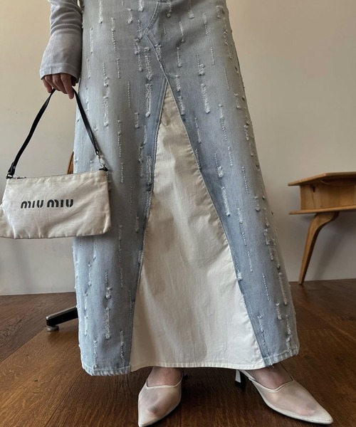 WILLFULLY(ウィルフリー)の「placement design cut denim SK(デニムスカート・レディース・ライトブルー/インディゴブルー・S/M)」の7枚目の写真