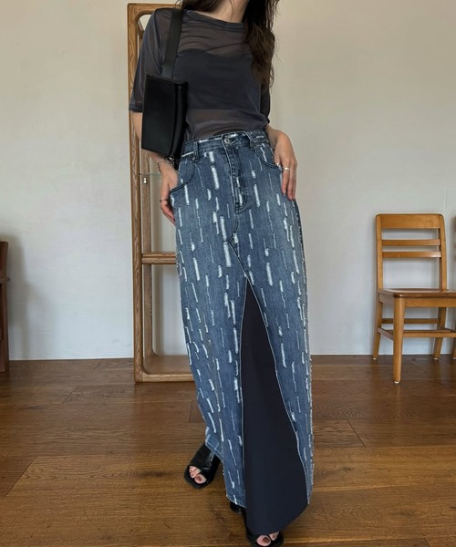 WILLFULLY(ウィルフリー)の「placement design cut denim SK(デニムスカート・レディース・ライトブルー/インディゴブルー・S/M)」の11枚目の写真