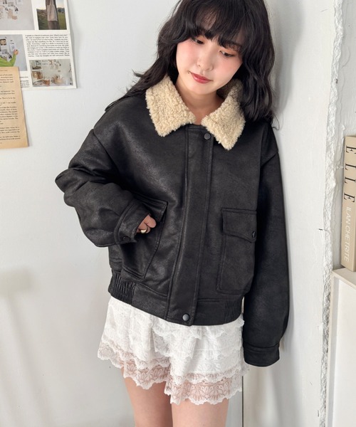 セール】ヴィンテージライクレザーボアジャケット（ライダース