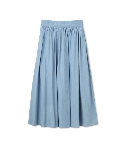 QUEENS COURT(クイーンズコート)の「ダンガリーデニムギャザーフレアスカート≪手洗い可能≫(スカート・レディース・ネイビー/ライトブルー・M)」の3枚目の写真