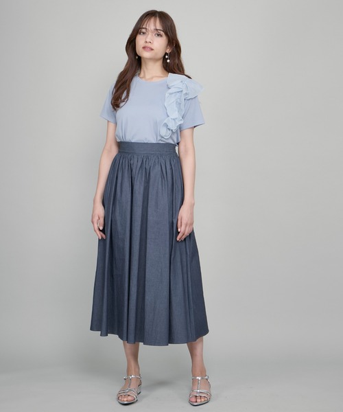 QUEENS COURT(クイーンズコート)の「ダンガリーデニムギャザーフレアスカート≪手洗い可能≫(スカート・レディース・ネイビー/ライトブルー・M)」の17枚目の写真