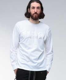 1PIU1UGUALE3 RELAX (ウノ ピュ ウノ ウグァーレ トレ リラックス) ラバー＆ラインストーンロゴ クルーネック 長袖 Tシャツ